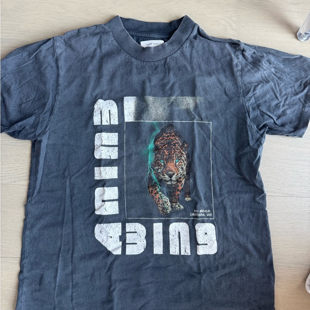 Anine Bing Charcoal Leopard Print Tee